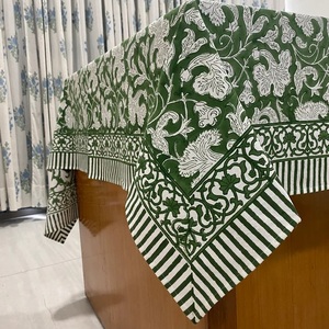 Turquoise Green Old Moss Indian Floral Handmade Block Printed Cotton <b>Tablecloth</b> Modern Wedding Customized Color Custom Sizes - Product Image 1