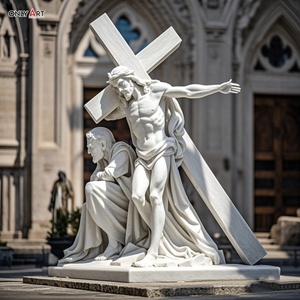 Estatua famosa Católica Cristiana talla <span class=keywords><strong>de</strong></span> piedra grande <span class=keywords><strong>segunda</strong></span> estación Jesús lleva Cruz mármol blanco Jesús 14 estaciones escultura - Product Image 3