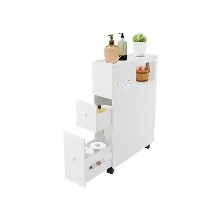 White Narrow Bathroom Cabinet Toilet Sideboard Organizer for Home Decor for Storing Tissues Shampoos Creams During Summer