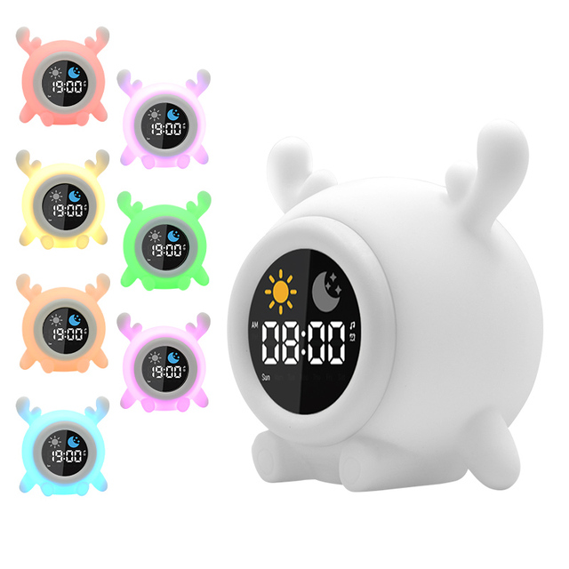 2024 Deer Desk Table Clocks Temperature Display Speaker Kids Wake up Light Sunrise LED Smart Digital Alarm Clock