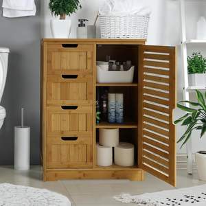 Casier autoportant personnalisable à 4 tiroirs en bambou 2 étagères amovibles pour la maison Cabinet organisateur populaire pour le rangement du salon de la chambre à coucher - Product Image 4