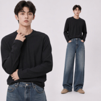 Sweat-shirt côtelé uni à col rond et manches longues pour homme, coupe ajustée, idéal pour les superpositions décontractées d'hiver - Fournisseur en gros