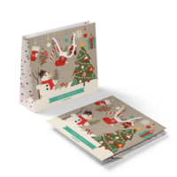 Sac de courses de Noël en papier kraft avec poignées en corde pour emballage cadeau de fêtes et promotion en supermarché, commande en gros