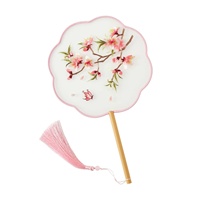 Éventail en Soie Brodé de Suzhou, Design Floral Vintage Simple Face pour Accessoires Photo Hanfu et Spectacles de Danse Féminins