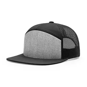 Summer Simple Mesh Snapback Hat Flat Bill Design Your Own Logo 7 Panel Snapback Caps