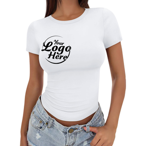 Camiseta de alta calidad para mujer, Camisetas Básicas de manga corta ajustadas, Camiseta corta suave con cuello redondo, ropa de moda de gimnasio bonita de verano - Product Image 1