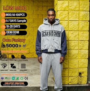 Fabricants de vêtements, streetwear personnalisé, broderie, impression, sweat à capuche pour homme, coupe ample, patchwork, fermeture éclair - Product Image 1