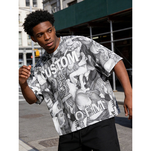 Camiseta de Hombre de Estilo Urbano, Corte Cuadrado, Hombros Caídos, Oversize, 100% Algodón, Impresión Digital Personalizada OEM - Product Image 3