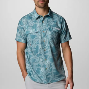 เสื้อเชิ้ตตกปลาพิมพ์ลายปลา ดีไซน์แบบมีรูระบายอากาศ ป้องกันแสงแดด SPF 50 สำหรับทำงาน ออกแบบลายพรางดิจิทัลระดับไฮเอนด์ ติดกระดุม - Product Image 1