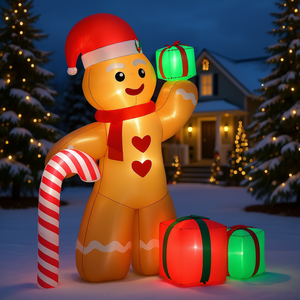 Homme en pain d'épices gonflable géant de 8 pieds avec lumières LED, décoration de Noël pour jardin extérieur, homme gonflable de vacances - Product Image 2