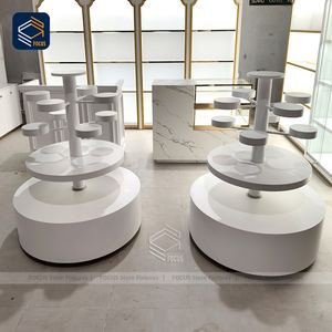 Support d'affichage rotatif à plusieurs niveaux en bois laqué blanc personnalisé, <span class=keywords><strong>colonne</strong></span> centrale, présentoir de magasin de détail - Product Image 3