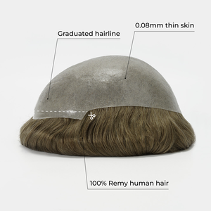 <span class=keywords><strong>Parrucchino</strong></span> da <span class=keywords><strong>uomo</strong></span> HS1M Newtimes Hair Indian Remy Hair con base invisibile in pelle super sottile, densità 120%. - Product Image 2