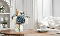 Bunga peony Hydrangea, vas bunga sutra dekorasi tengah meja kopi makan rumah ruang tamu