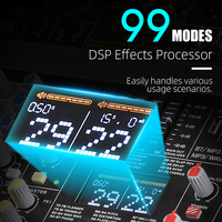 CHXYKOM G12-DX Table de mixage audio professionnelle avec effets DSP, sans fil, pour lecteur MP3 USB, égaliseur 7 bandes, scène, karaoké, église, sonorisation en direct