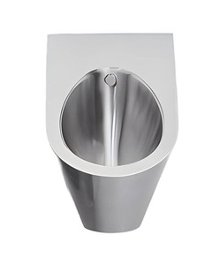 Urinoir mural ovale en acier inoxydable finition chromée, design industriel facile à nettoyer, lavabo de salle de bain - Product Image 2