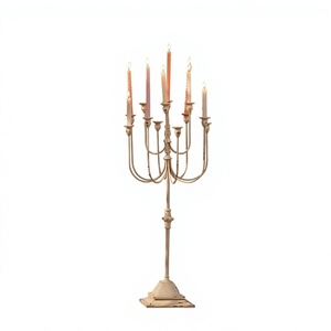 Nouveau Candelabre sur pied à 12 bras, fait main, durable, en fer blanc antique, pour décoration de mariage et de maison - Product Image 3