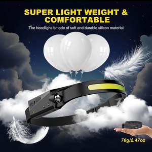 Lampe frontale en silicone rechargeable TYPE-C à faisceau large, la plus vendue, avec vision complète COB+XPE LED et détecteur de mouvement - Product Image 2