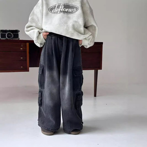 Nouveau Jean <span class=keywords><strong>Cargo</strong></span> Ample en Coton Doublé Polaire pour Enfants 2026, Style Coréen, Pantalon Long Droit et Ample pour Garçons - Product Image 1