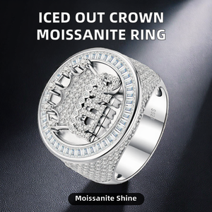 Bague Hip Hop pour Homme en Moissanite Iced Crown VVS, Plaqué Platine/Or, Argent 925, Bijoux de Mariage - Product Image 2