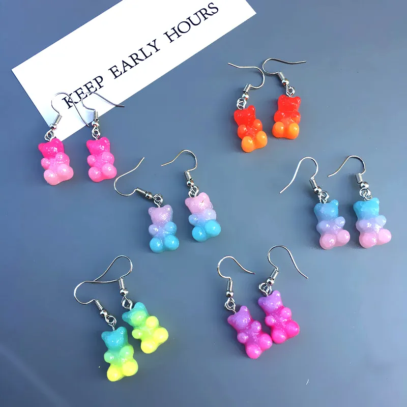 Fashion Cute Gummy Bear Earrings Lovely Dangling INS Style Animal Charm Earrings Rainbow Colorful Jewelry