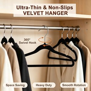 Paquete de 50 perchas de plástico con revestimiento de terciopelo para ropa, perchas resistentes para abrigos y camisetas, perchas antideslizantes con gancho metálico. - Product Image 5
