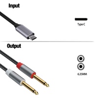 Câble répartiteur en Y USB Type C 1M (3ft) avec double prise jack stéréo TS 6,35 mm (1/4 pouce) avec gaine en PVC pour iPhone 15, ordinateur portable, haut-parleur, microphone