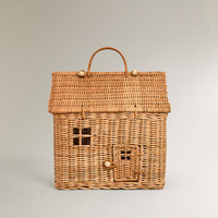 Sac de jeu pour enfants en rotin tressé fait main, style campagnard, en forme de petite maison, panier à jouets