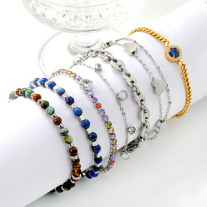 Pulseras de Moda con Cuentas de Acero Inoxidable, Diseño de Corazón, Joyería con Piedras Preciosas Multicolores para Mujer, Accesorios - Product Image 1