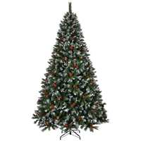 Sapin de Noël artificiel pré-éclairé et pré-décoré de 2,3 m, pin givré, décoration de Noël avec pointes givrées, cônes de pin, baies et support