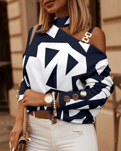 Elegante Blusa de Chifón Transpirable Casual para <span class=keywords><strong>Mujer</strong></span> con Estampado de Primavera Verano, Botones y Logo Frontal, Sexy y con Estilo - Product Image 2