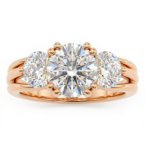 Bague de fiançailles solitaire pour femme en or plaqué 18K 14K avec trois diamants de laboratoire ronds taille brillant, sertis griffes, bijoux fins - Product Image 3