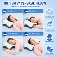 Oreiller cervical en mousse à mémoire de forme, forme papillon, contour réglable, soutien orthopédique, soulagement de la douleur au cou, ergonomique, antibactérien