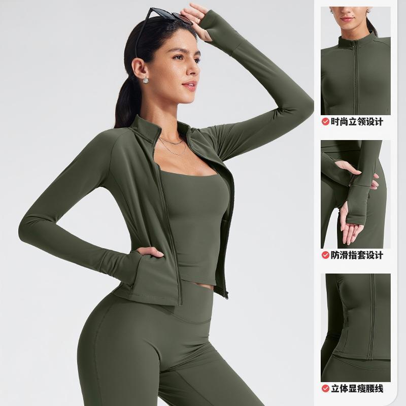 Breathable for Stand Collar Long-sleeved Zipper Yoga Clothing Coat Women's Sports Fitness Cycling Elastic Shaping