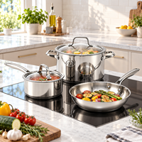 Ensemble de casseroles et poêles WOXIANG multi-usages en acier inoxydable avec couvercles en verre trempé, base plaquée, faciles à nettoyer