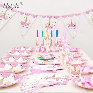 Unicornio fiesta conjunto y vajilla de cumpleaños empavesado de papel desechable placas tazas servilletas pajitas globos SPT823