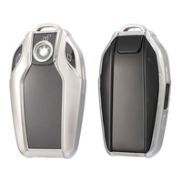 Coque de protection pour clé de voiture TPU souple en fibre de carbone pour BMW 740 530 X6 7 Series Liquid Crystal Touch Screen Key Ring Keychain Bag