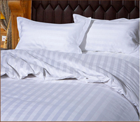 SANHOO 100% coton blanc rayure housse de couette taies d'oreiller ensembles hôtel draps de lit 4 pièces ensemble de literie