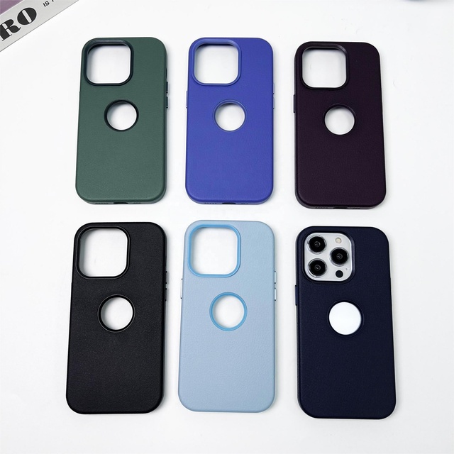 Commercial Leather Phone case with Hollowed Out Badge logo for IPhone 15 14 13 Pro Max