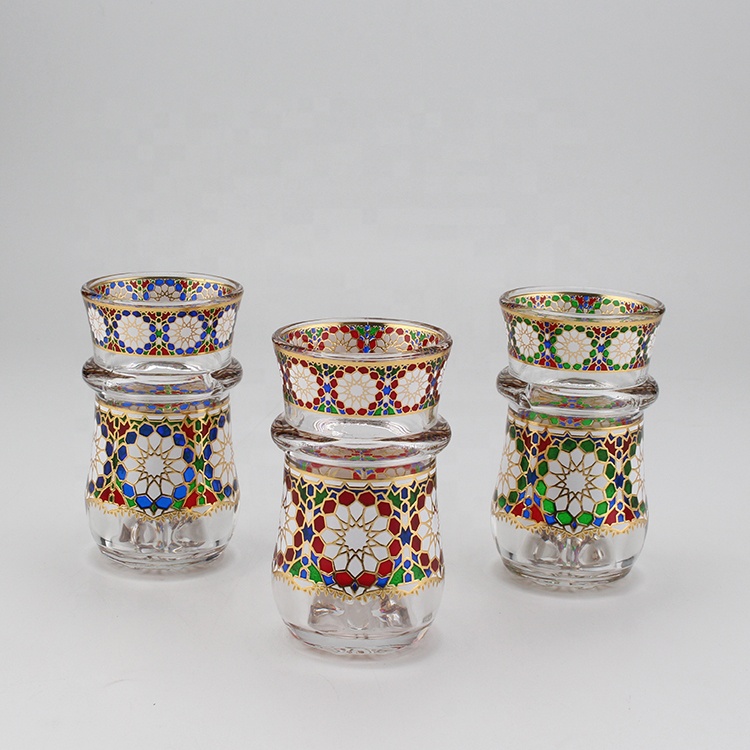 Vissmarta Gold Turkish Arabic Moroccan Tea Glasses Cups Set Of 6 And Saucers Glassware Drinking Women Party Fancy Drinkware Style Vintage Persian Kitchen Decor Drinks