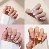 Faux ongles artificiels de haute qualité, design carré floral, faits à la main, à presser, en vrac, couvrance totale avec colle, ensemble de faux ongles