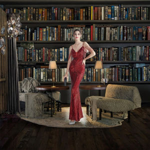 Vestido de Fiesta Largo de Gasa con Cintura Imperio, Elegante, con Escote Redondo y Tirantes Finos - Product Image 2