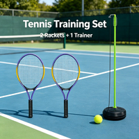 Ensemble de rebondisseur de tennis auto-entraînant, base en fer réglable, entraîneur de tennis portable avec 2 raquettes, corde élastique, balle de tennis