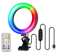Kit d'éclairage annulaire LED RGB de bureau 6 pouces 3000K-6400K avec support de trépied tête de trépied télécommandée pour vidéo YouTube