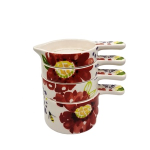 <strong>Measuring</strong> <strong>Cup</strong> <strong>Set</strong> of 4 Print <strong>Measuring</strong> TOOLS Dog Food <strong>Measuring</strong> <strong>Cup</strong> Powder <strong>Measuring</strong> Ceramic Flower Design Custom Sustainable - Product Image 1