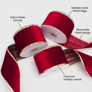 Goudkleurig polyester fluwelen lint 6,5 cm 10 yards Kerstdecoratief lint voor doe-het-zelf cadeauverpakkingen handgemaakte strik - Product Image 4