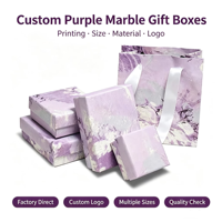 Boîte à bijoux personnalisée avec logo d'usine, base en marbre violet, couvercle et sac de transport, insert en éponge noire, emballage cadeau pour collier, bague, boucles d'oreilles