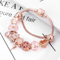 Pulsera con abalorio para mujer, brazalete chapado en oro rosa, Noria con cuentas de corazón de l Love, joyería para mujer 2021