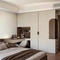 Armoire Modulaire Suspendue Flottante Personnalisée avec Bureau Intégré, Porte Coulissante en Verre Ergonomique, 5+ Tiroirs, Minimaliste, Noyer Foncé, Petite Taille