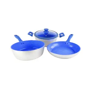 Pressed Aluminium Blue Marble Ceramic Nonstick Fry Pan Cooking Pot Kitchen Ware Cookware Sets Kitchenware
