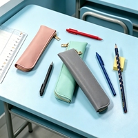 Trousse à crayons et trousse à cosmétiques en cuir PU grande capacité avec fermeture éclair, imprimée UV, couleur unie simple, pour étudiants, bureau et affaires